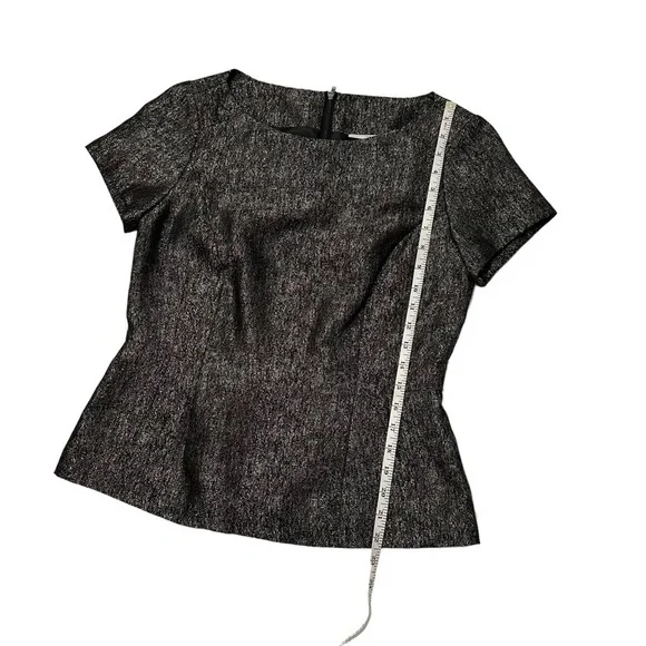 Halogen Black Silver Metallic Peplum Boat Neck Short Sleeve Blouse M - Picture 5 of 6
